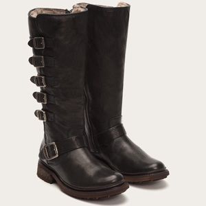 Frye Valerie belted tall shearling black 8.5